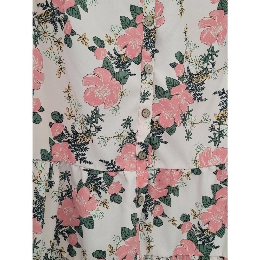 Lily Rose‎ Romper Juniors Medium Pink Floral V Neck Tiered Short Sleeve Feminine - Picture 4 of 9